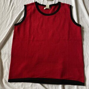Vintage Yarnworks Red & Black Sleeveless Tank Top Small Chico 55% Acrylic 45% Co
